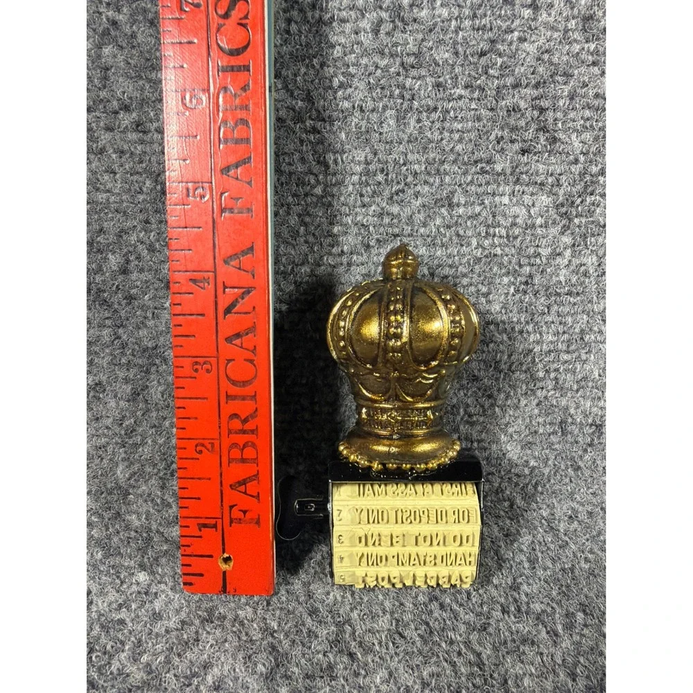 Vintage Gold Crown Desktop Rotary Rubber Stamp Rare Postal Phrase Office Decor